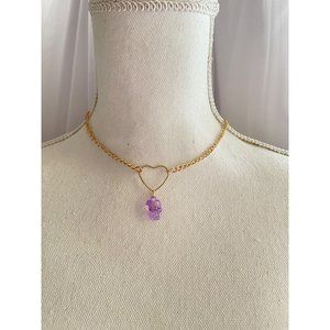 🎀 gold heart choker purple hello kitty charm